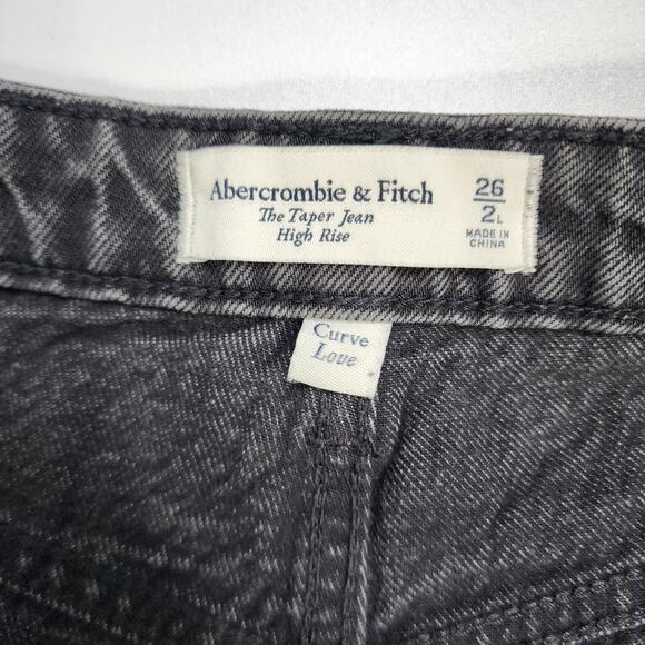 Abercrombie & Fitch Womens High Rise Taper Jean Curve Love Size 2 Long Black - Picture 7 of 13